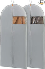 50" Garment Bags for Hanging Clothes, Suit Bags for Closet Storage and Travel, Grey Suit Cover Bags with Clear Window for Coats, Jackets, Dresses (2 Packs)
