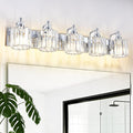5-Light Modern Bathroom Light Fixture Chrome Bathroom Vanity Lights Over Mirror Wall Sconce Lighting with K9 Crystal Shades E26 Base for Bedroom, Living Room, Hallway Wall Lamp