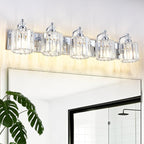 5-Light Modern Bathroom Light Fixture Chrome Bathroom Vanity Lights Over Mirror Wall Sconce Lighting with K9 Crystal Shades E26 Base for Bedroom, Living Room, Hallway Wall Lamp