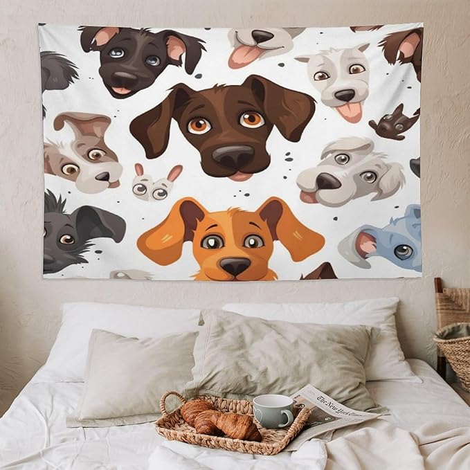 VUMIVI Cartoon Dog Head Tapestry Adorable Pets Humorous Style Abstract Art Illustration Tapestry Wall Hanging for Living Room Bedroom Dorm Classroom Aesthetic Decor W90xL60in