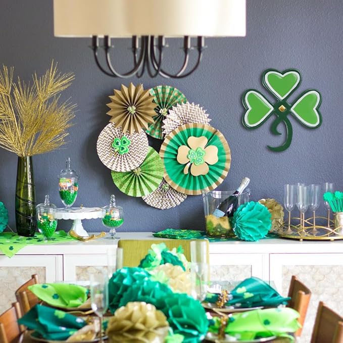 YEAHOME St Patricks Day Shamrock Wall Decorations, 11'' Metal Clover Wall Art Decor, Lucky Shamrock Yard Garden Decor Hanging for Home Front Door, Kitchen, Bathroom, Bedroom, Indoor & Outdoor