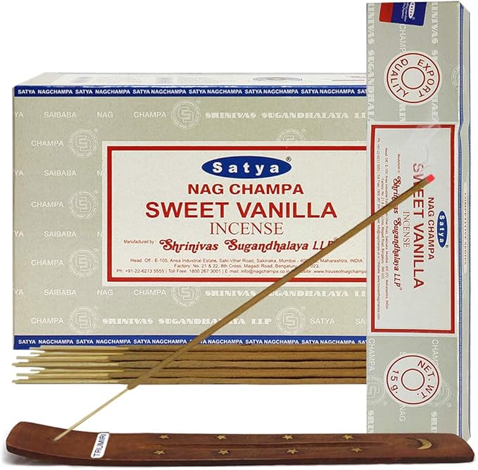 Satya Sweet Vanilla Incense Sticks and Holder Bundle