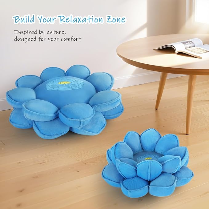 Lotus Flower Floor Pillows, Large Cushion Inspired by Lotus Flower Design, Decorative Seating for Living Room, Bedroom, and Lounge, Soft Washable Floor Cushion for Relaxation, and Family Activities