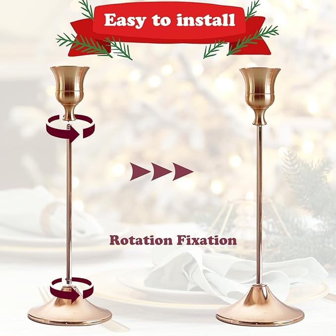 Candlestick Holders Brass Gold Metal Taper Candle Holders, Set of 6 Vintage Decorative Centerpiece Candelabra Tall Candle Stands for Table Mantel Wedding Housewarming