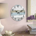 CHYLIN Wall Clock 12 Inch Bathroom Clock, Rustic Wall Clocks Battery Operated, Silent Non Ticking Wooden Coastal Beach Clock for Kitchen, Living Room, Bedroom (White)