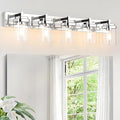 Vanity Light Fixture,5-Light Vanity Light for Bathroom,Chrome Bathroom Vanity Lighting Over Mirror with Square Clear Glass Shade for Restroom