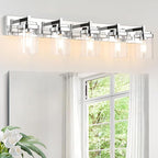 Vanity Light Fixture,5-Light Vanity Light for Bathroom,Chrome Bathroom Vanity Lighting Over Mirror with Square Clear Glass Shade for Restroom