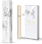 SURI Concrete Mezuzah for Door - Self-Stick Modern Mezuza Case with Non Kosher Scroll & Gift Box | Marble White, 4 inch & 5 inch Mezuzahs with Scroll for Door | Judaica Gift