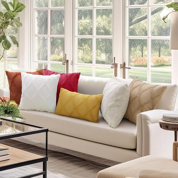 decorUhome Spring Euro Sham Throw Pillow Covers 26x26 Inch Set of 2, Soft Plush Faux Fur Wool Cream White Couch Pillow Covers, Decorative Neutral Pillow Cases for Bed Sofa Living Room Home Decor
