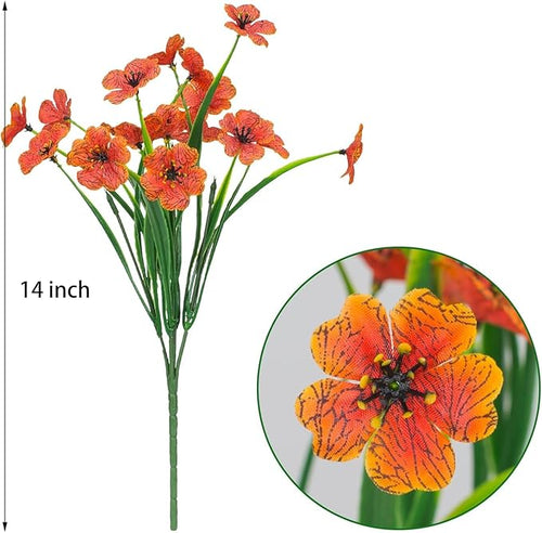 12Pcs UV Resistant Artificial Flowers Artificial Violet Outdoor Decor Realistic Faux Plants Silk Flowers No Fade for Patio Hanging Baskets Garden Pots Farmhouse Yard (Orange)