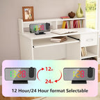 Projection Alarm Clock for Bedroom Ceiling, 180° Rotatable Projector 7.4” Mirror RGB Digital LED Display 12/24H, 5 Level Brightness Dimmer, Dual Alarm Clock (Black)