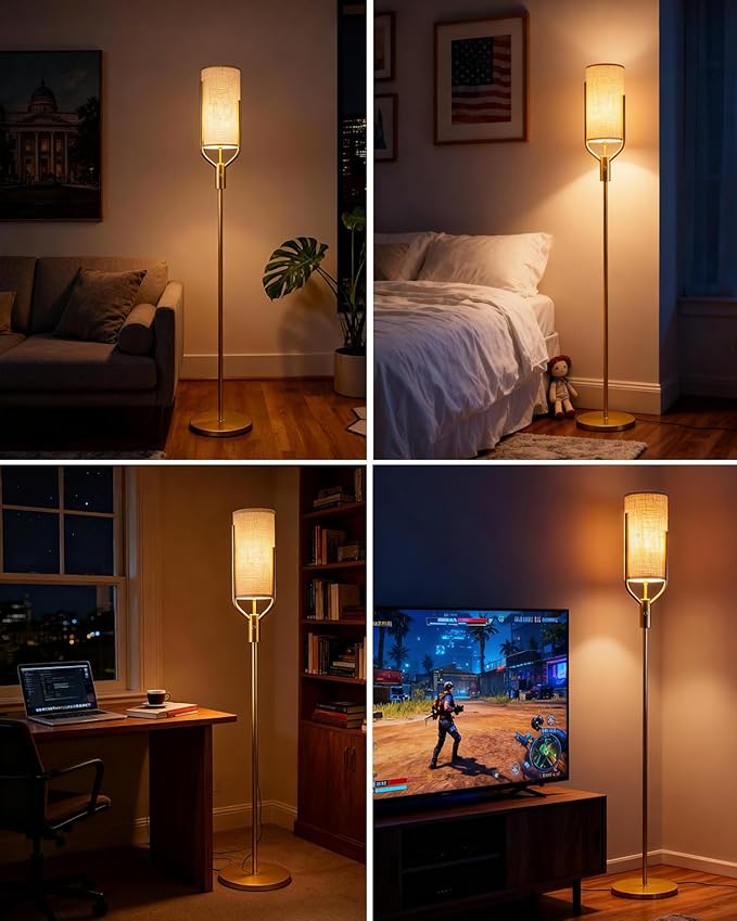 64.6IN Black Floor Lamp - Dimmable LED Floor Lamp with Linen Shade, 3000K Soft Warm White | Bulbs Included | Modern Tall Lamp for Living Room, Bedroom, Wedding & Party