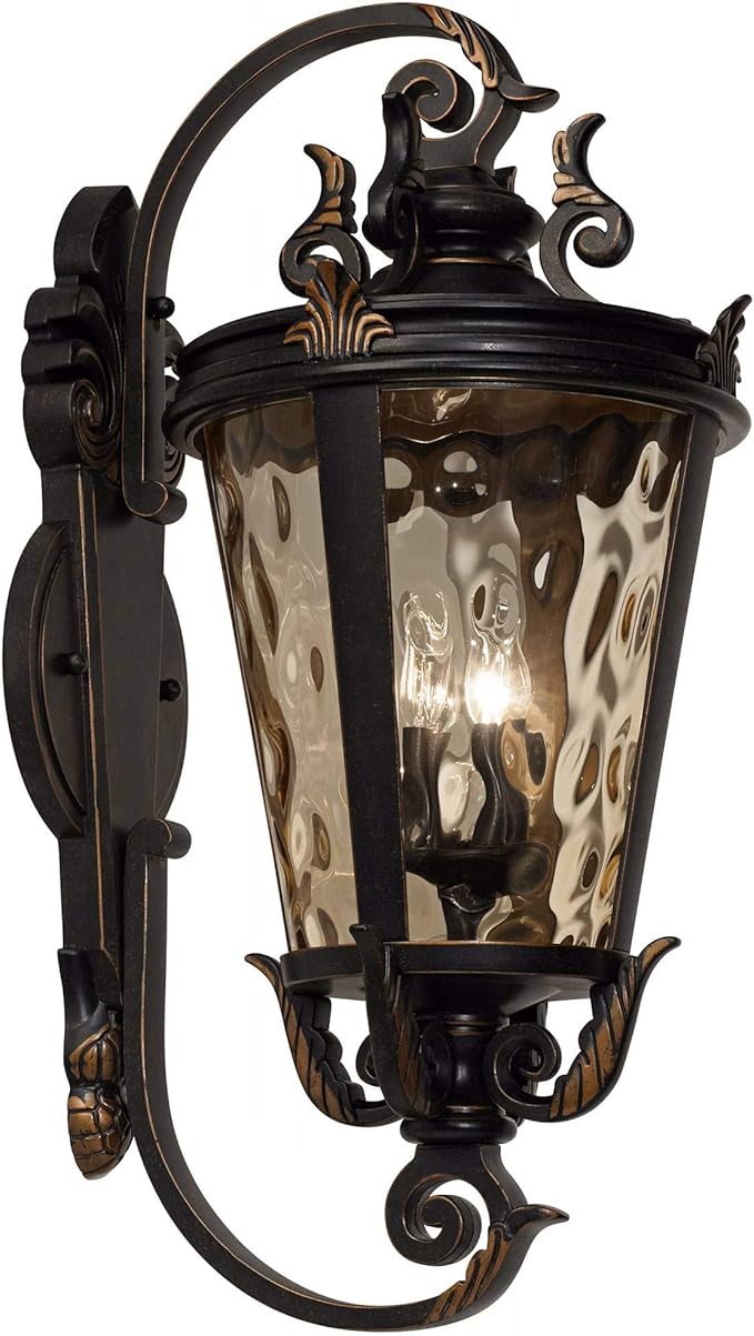 John Timberland Casa Marseille European Outdoor Wall Fixture Veranda Bronze Brown Ornate Scroll 36" Champagne Hammered Glass for Exterior House Porch Patio Outside Deck Garage Front Door Home