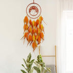 Orange Dream Catcher Wall Decor Crystal Tree of Life Dream Catchers with Luminous Bead Handmade Feather Dreamcatcher Wall Hanging Ornament for Bedroom Living Room Home Decor