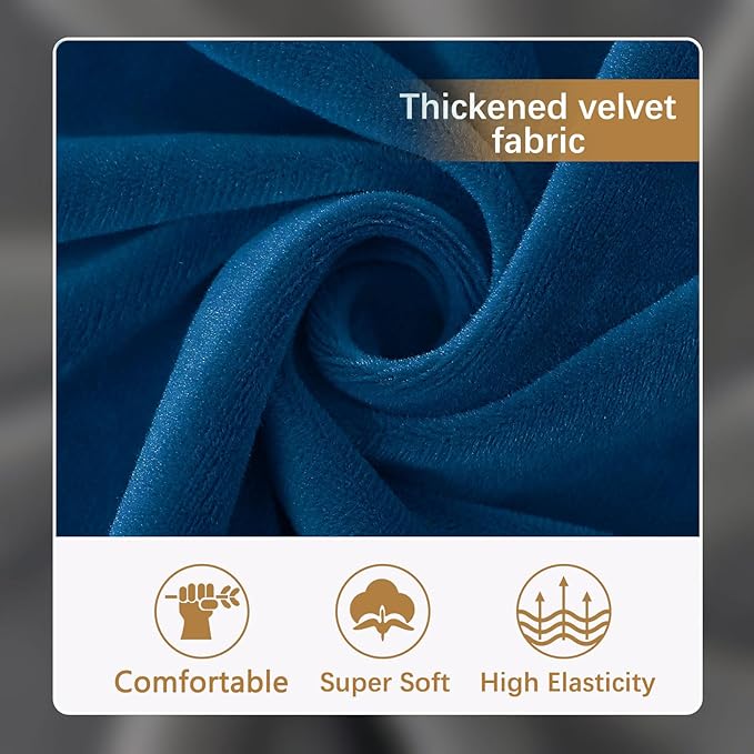 hyha Velvet Couch Cushion Covers, Soft Sofa Seat Covers for sectional 2 Cushion Couch Washable, Magic Sofa Slipcover with Elastic Bottom, Non-Slip Furniture Protector for Pets, Kid(2PC, Royal Blue)