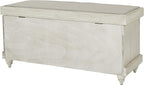 OSP Home Furnishings Dover Coastal Lift-Top Storage Bench with Shutter Face Styling, White Wash Finish with Off-White Fabric Cushion