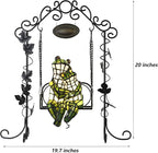 Bieye L12001 Frogs on a Swing Tiffany Style Stained Glass Accent Table Lamp for Home Décor