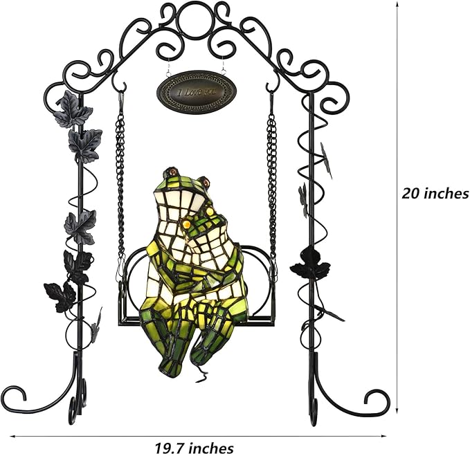 Bieye L12001 Frogs on a Swing Tiffany Style Stained Glass Accent Table Lamp for Home Décor