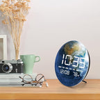 Digital Wall Clock, LED Moon/Earth Design, Temperature Display, 7.87 x 7.87 inches (Earth, 7.87 INCH)