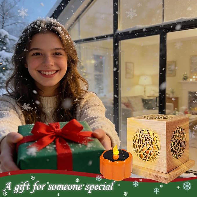 Bamboo Incense Burner & Sage Holder, Multi-Use Incense Holder with Solar & Flameless Candles, Solar LED Ambient/Mood Light, Solar Candle Lights, LED Night Light Bedside Lamp, 8-12H Charging