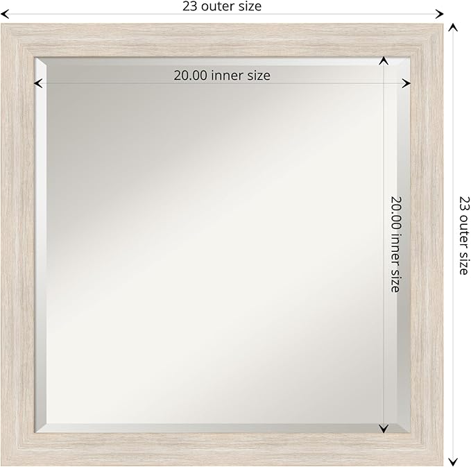 Amanti Art White Wall Mirror 23x23 Hardwood White Wash Narrow Square Bathroom Mirror for Wall Decor Living Room, Medium Country Rustic Wood Frame, Hangs Horizonally and Vertically, Bathroom Decor,