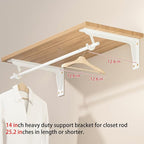 Closet Rod Support Bracket White WYGWP 14 inch Heavy Duty Shelf Brackets with Rod Holders Support 400lbs Wall Mounted Sturdy 2 Pack