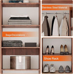 117 inch Large Wall-Mounted Closet Organizer with 5 Storage Shelves and 3 Hanging Rods – Open Wardrobe System (walnut)