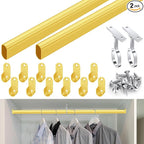 Tandefio Chrome Closet Rod 92 Inch with Oval Closet Rod 6 End Supports for Laundry Room Hanging Clothes Waterproof Shower for Curtains(Gold,2 Sets)