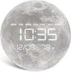 Digital Wall Clock, LED Moon/Earth Design, Temperature Display, 7.87 x 7.87 inches (Moon, 12.59 INCH)