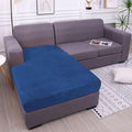 hyha Velvet Couch Cushion Covers, Stretch Chaise Lounge Sectional Couch Seat Covers L Shape for Sectional Sofa, Soft Sofa Cushion Slipcover Washable with Elastic Bottom(Chaise, Royal Blue)