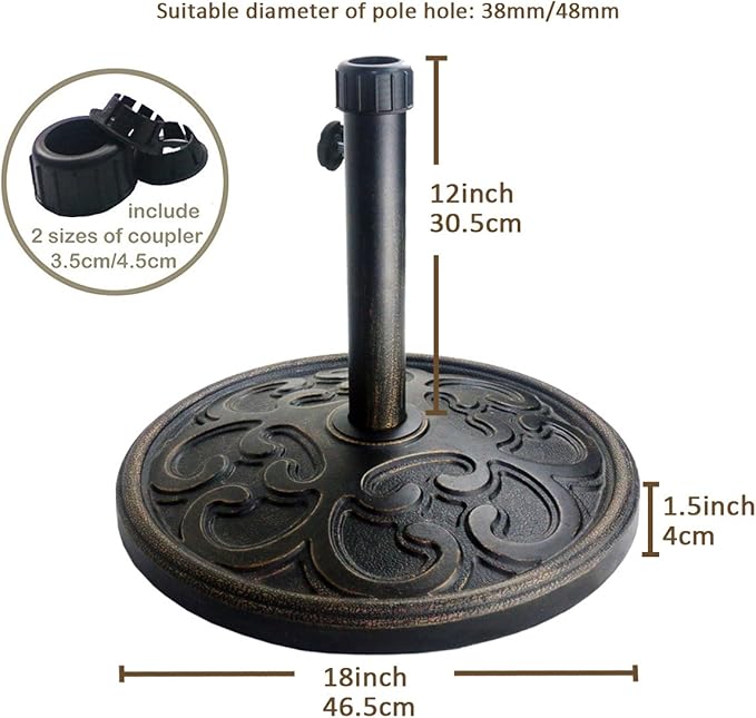 Sunnyglade 18" 22-lbs Outdoor Living Heavy Duty Round Antiqued Patio Umbrella Base