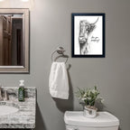 Gongyuanyihao Arts Funny Highland Cow Bathroom Wall Art with Black Frame, Are You Pooping Sign for Farmhouse Restroom Decor, Rustic Humorous Canvas Print Painting Ready to Hang 16"x20"