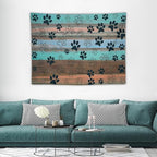 VUMIVI Dog Paw Print Tapestry Rustic Farmhouse Vintage Wood Paneling Home Decor Tapestry Wall Hanging for Living Room Bedroom Dorm Classroom Aesthetic Decor W40xL30in