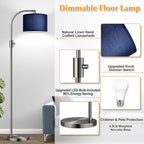 【Upgraded】 Dimmable Brushed Nickel Floor Lamp, 1200 Lumens LED Bulb Included, Arc Floor Lamps for Living Room Modern Standing Lamp with Blue Shade, Tall Lamp for Living Room Bedroom Office Study room