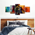 Elephant Stock Colorful Cross Wall Art Multi Piece Canvas - 5 Panel Christian Pictures Decor - Digital Design Canvas Print - Christian Wall Decor - 92" X 42"