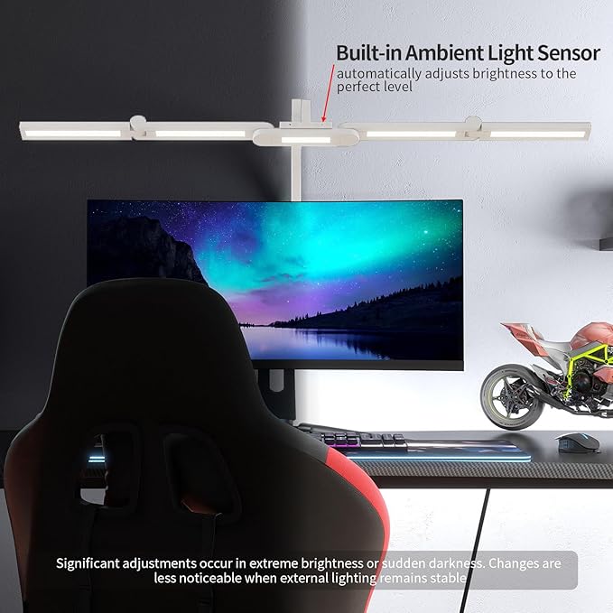 41" Led Desk Lamp with Clamp, Architect Desk Lamp,24W Ultra Bright Auto Dimming Computer Light，Eye-Caring Task Lamp for Home Office, Reading, Study, Dual Monitors, Workbench (White)