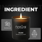 Natur IX Dusk Scented Candles for Home | Sandalwood & Amber | Natural Non Toxic Soy Candles with Essential Oils | 50 H Long Burning