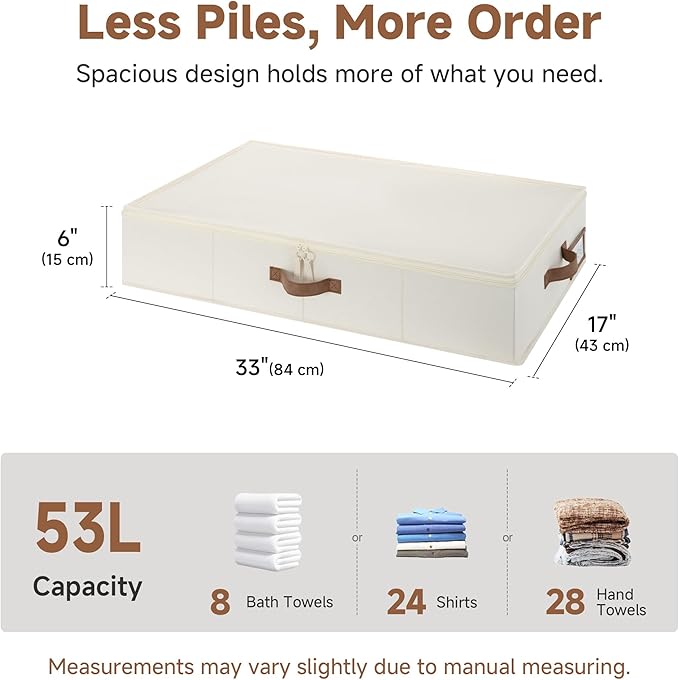 StorageWorks Underbed Storage with Lid, 2-Pack Under Bed Storage Containers for Clothes, Bedding, and Sweaters, Beige