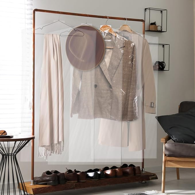 AVLA 50 Pack Plastic Garment Bags, Clear Dry Cleaner Bags, Hanging Clothes Cover Protector Bag for Closet Storage, Transparent Hung Coat Suit Dust Cover, Dry Cleaning Laundrette Bag for Home, Laundry