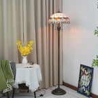 Tiffany Floor Lamp Pink Tulip Style Stained Glass Lamp Bright Lighting Rustic Standing Floor Lamp 16X16X64 Inches Vintage Unique Bronze Reading Corner Lamp for Home Decor Living Room Bedroom