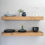 Urbandi Modern Floating Shelves 3 Inches Thick for Wall, Wide Shelves for Kitchen, Living Room, Bedroom, and Bathroom, Natural Pine Wood, Rustic Wooden Shelf, (Set of 2) (Aged Oak, 36Lx3Hx8D)