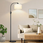 [Upgraded] Dimmable Floor Lamp, 1200 Lumens LED Edison Bulb Included, Arc Floor Lamps for Living Room Modern Standing Lamp with White Shade, Black Tall Lamp for Living Room Bedroom Office Dining Room