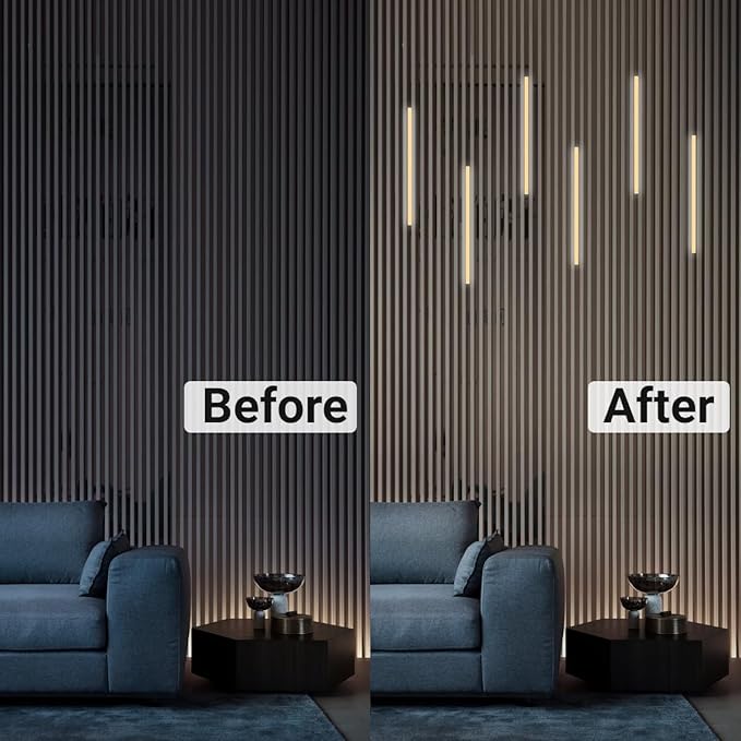 HAMRVL Black LED Recessed Lighting Kit - 6 PCS 16-Inch 3000k Dimmable Warm White LED Lights with Touch Switch, Wall Panel Light for Wood Slat Wall Panels, Headboards, Stairs, Under Cabinet, Home Decor