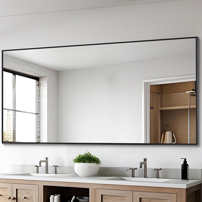 Black Bathroom Mirror for Wall, 30x60 Inch Rectangle Mirrors with Metal Frame, Modern Vanity Wall Mirror Decor for Entryway Hangs, Bathroom Living Room Horizontal or Vertical