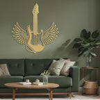 SIGNLEADER Metal Wall Art Decor - Electric Guitar with Wing Minimalist Modern Abstract Wall Sculpture Hanging Home Decoration for Living Room, Bedroom, Bathroom, Kitchen, Studio, Outdoor - 18" Gold