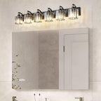 6-Light Black Bathroom Light Fixture Modern Vanity Lights Over Mirror Vintage Wall Sconce Lighting for Bathroom, Bedroom, Living Room, Hallway E26 Base with Crystal Bathroom Vanity Light