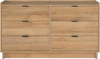 Prepac Simply Modern 6-Drawer Double Dresser for Bedroom, Chest of Drawers, Modern Bedroom Furniture, 52.5” Wide x 16” deep x 29.5” Tall, Oak