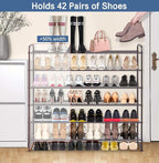 KEETDY Long 6 Tier Shoe Rack Organizer Tall Metal Shoe Organizer for Entryway Bedroom Floor Garage, Wide Shoe Shelf Storage Fits 42 Pairs Men Sneakers, Bronze