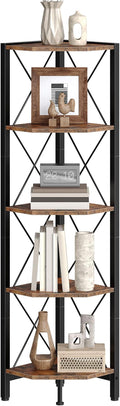 5-Tier Corner Shelf, Corner Bookcase, 55.2" Tall Vertical Display Rack, Plant Stand, Open Storage Shelf, for Living Room, Bedroom, Study, Kitchen, Rustic Brown and Black TCJ12BF
