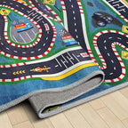 Kids Rug,Children's Room Rug,Road Race Play Rugs, Rail City Living Rugs, Washable Non-Slip Play Mats. (Blue, 31x47in)